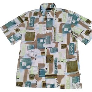 VTG MONZINI COLLECTION Men Medium Abstract Camp Shirt Made In USA EUC